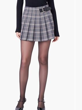 English Factory Plaid Pleated Skort Gray Black Size Small